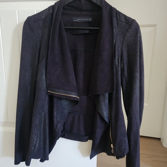 Women's Zara black faux suede drapey jacket - Picture 5 of 11